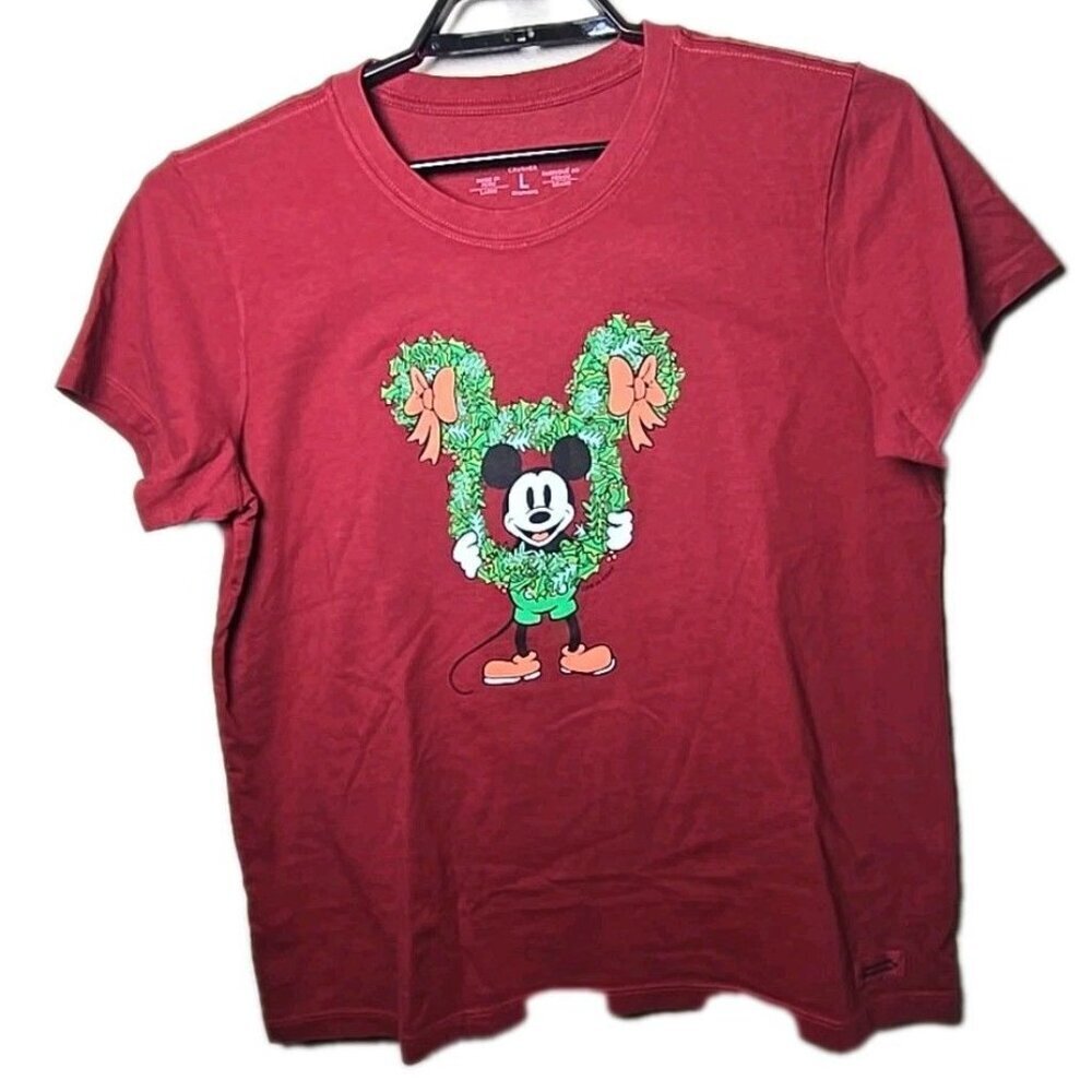 Life is Good NWT Steamboat Willie Christmas Wreath Mickey T Shirt Size Large